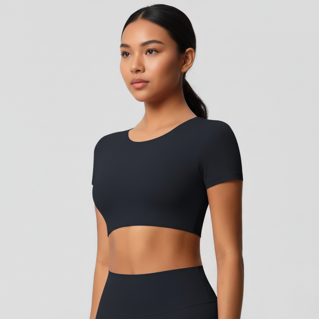 Kurzärmeliges Crop-Top mit integriertem BH für Damen