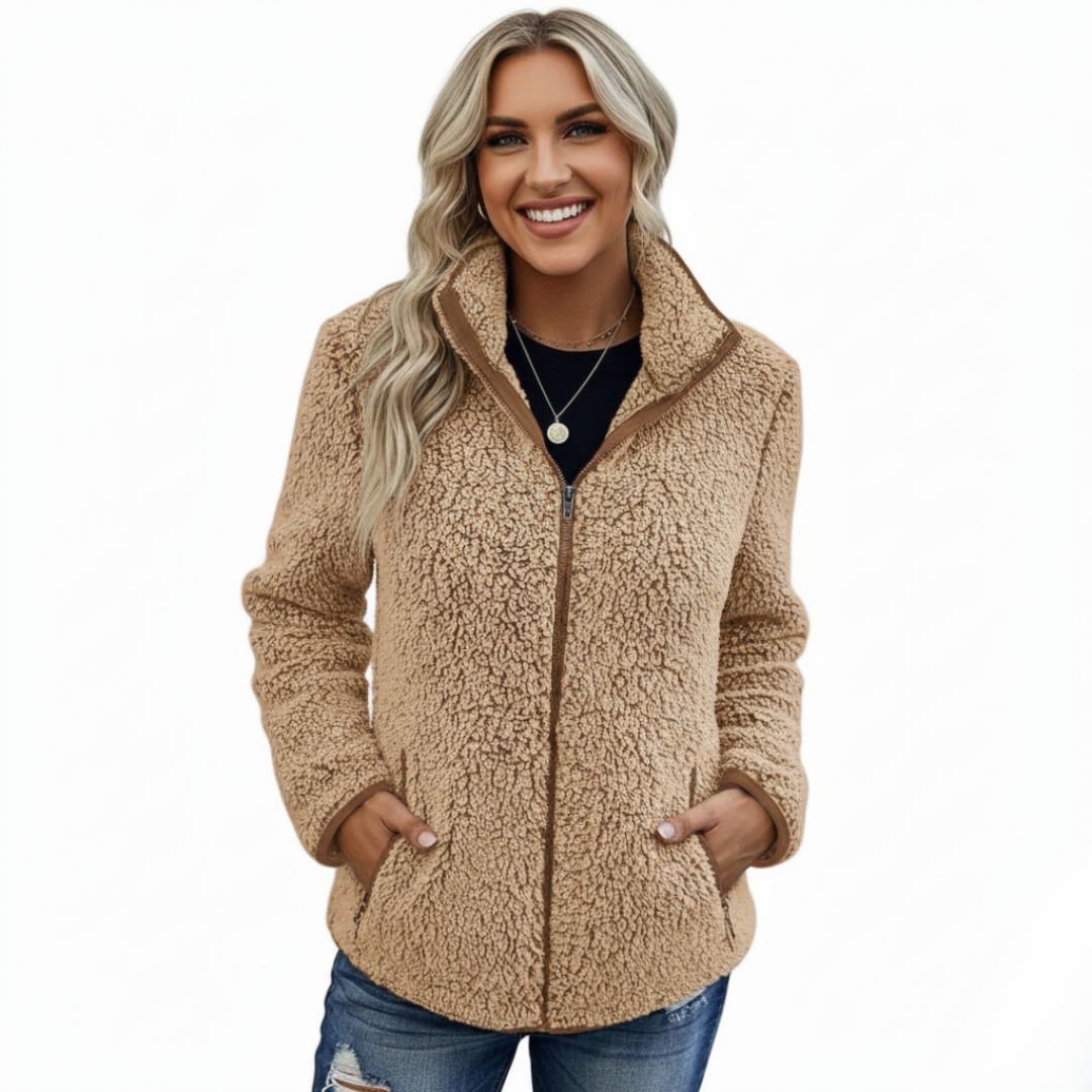 Fleece Teddy Jacke Damen | Klassische Freizeitjacke mit Reißverschluss