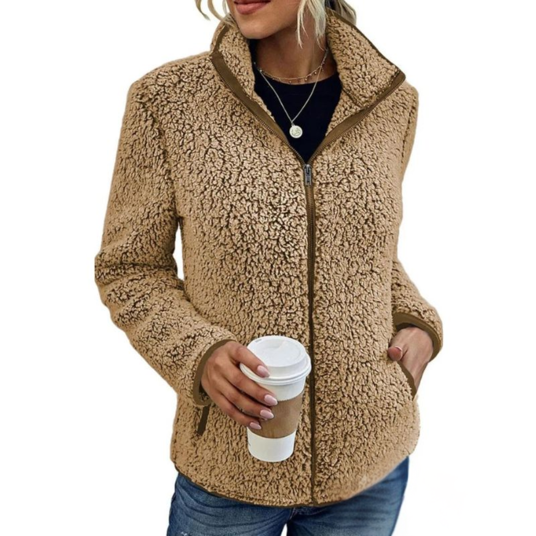 Fleece Teddy Jacke Damen | Klassische Freizeitjacke mit Reißverschluss