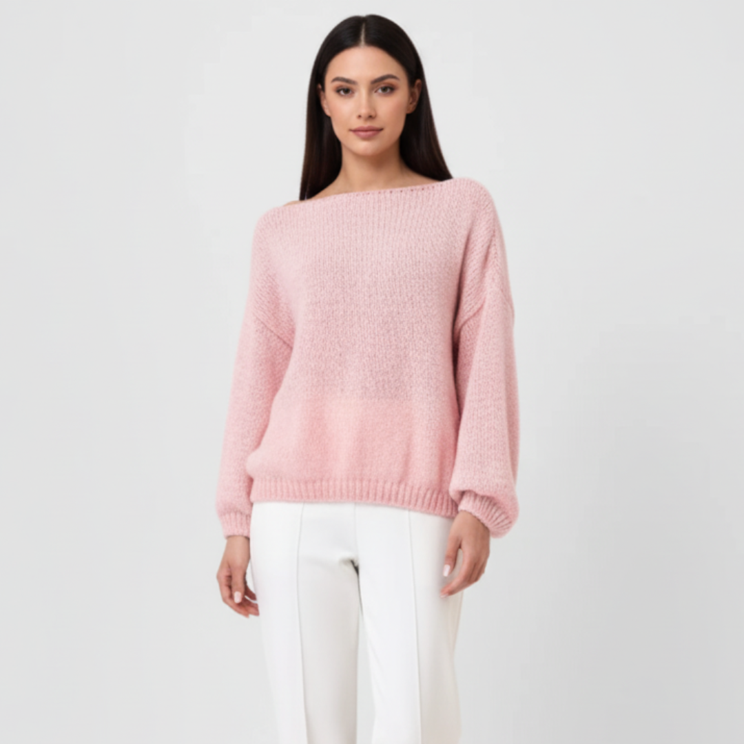 Schulterfreies Pullover für Damen | Gerippter Saum