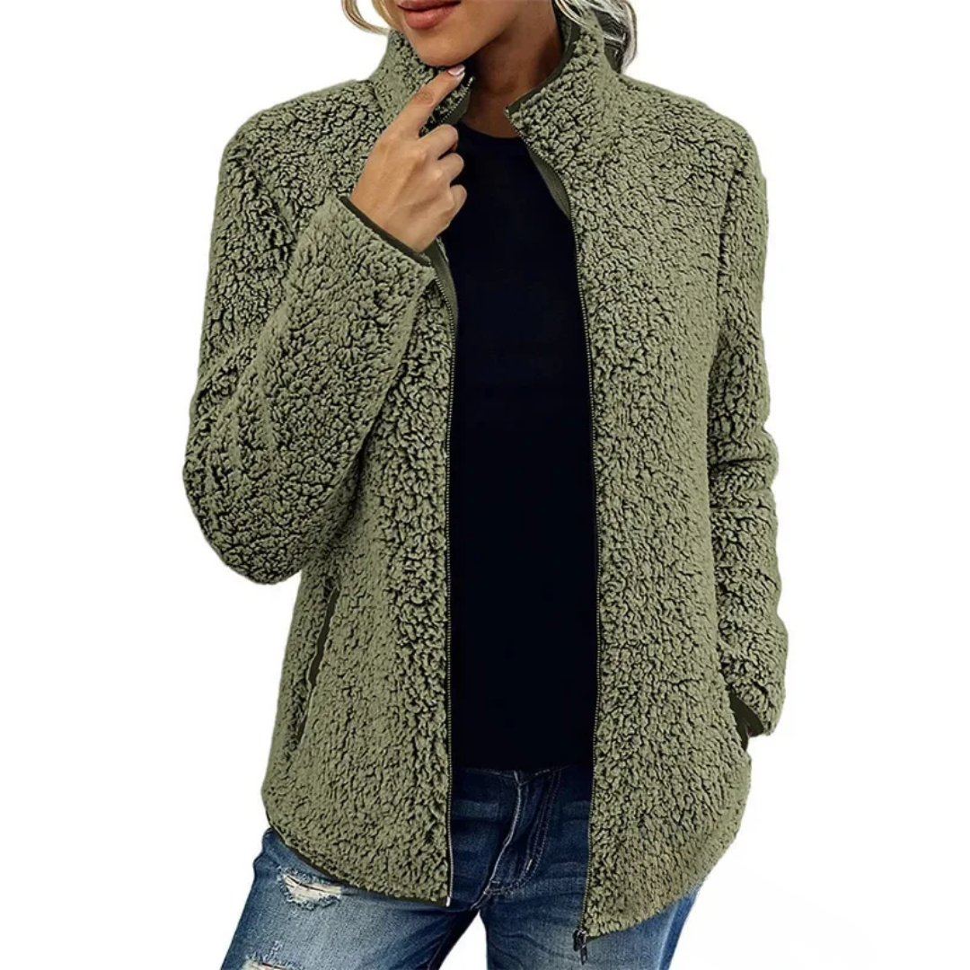 Fleece Teddy Jacke Damen | Klassische Freizeitjacke mit Reißverschluss