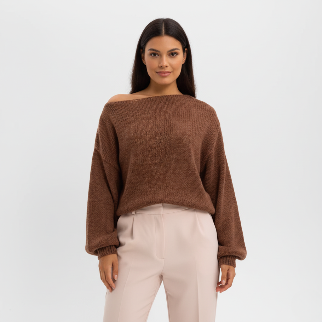 Schulterfreies Pullover für Damen | Gerippter Saum