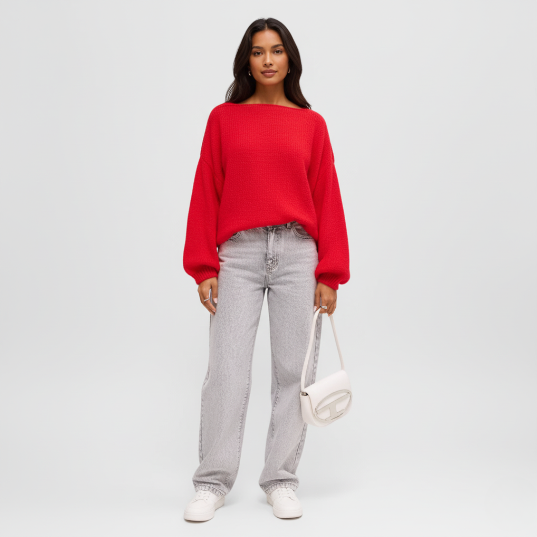 Schulterfreies Pullover für Damen | Gerippter Saum