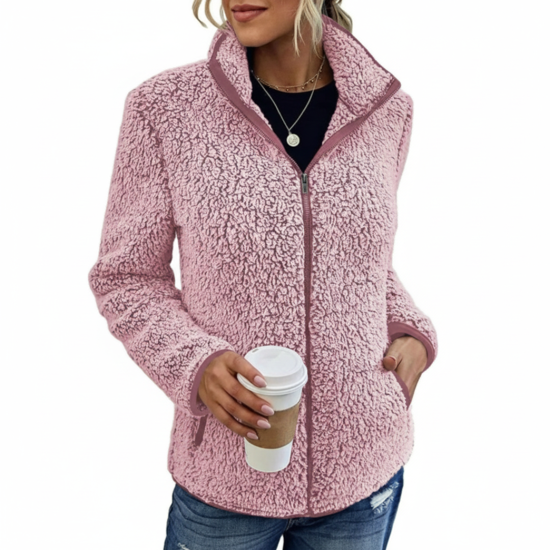 Fleece Teddy Jacke Damen | Klassische Freizeitjacke mit Reißverschluss