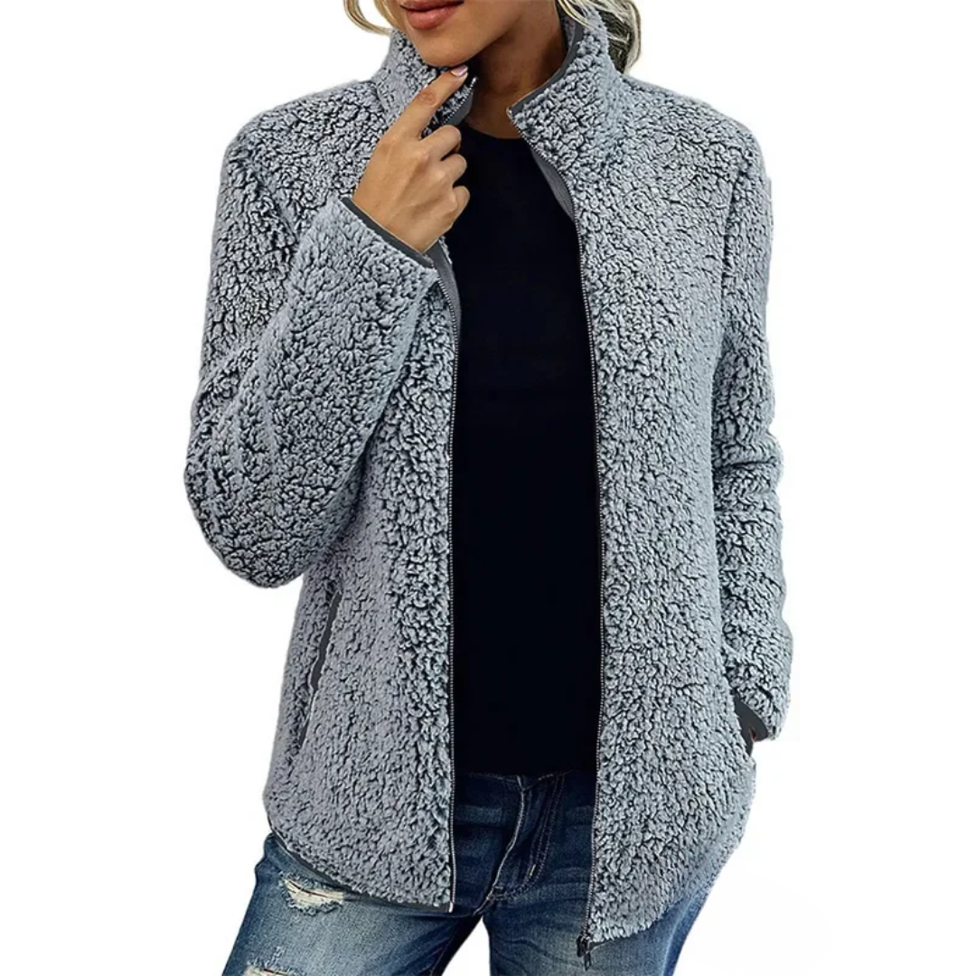 Fleece Teddy Jacke Damen | Klassische Freizeitjacke mit Reißverschluss