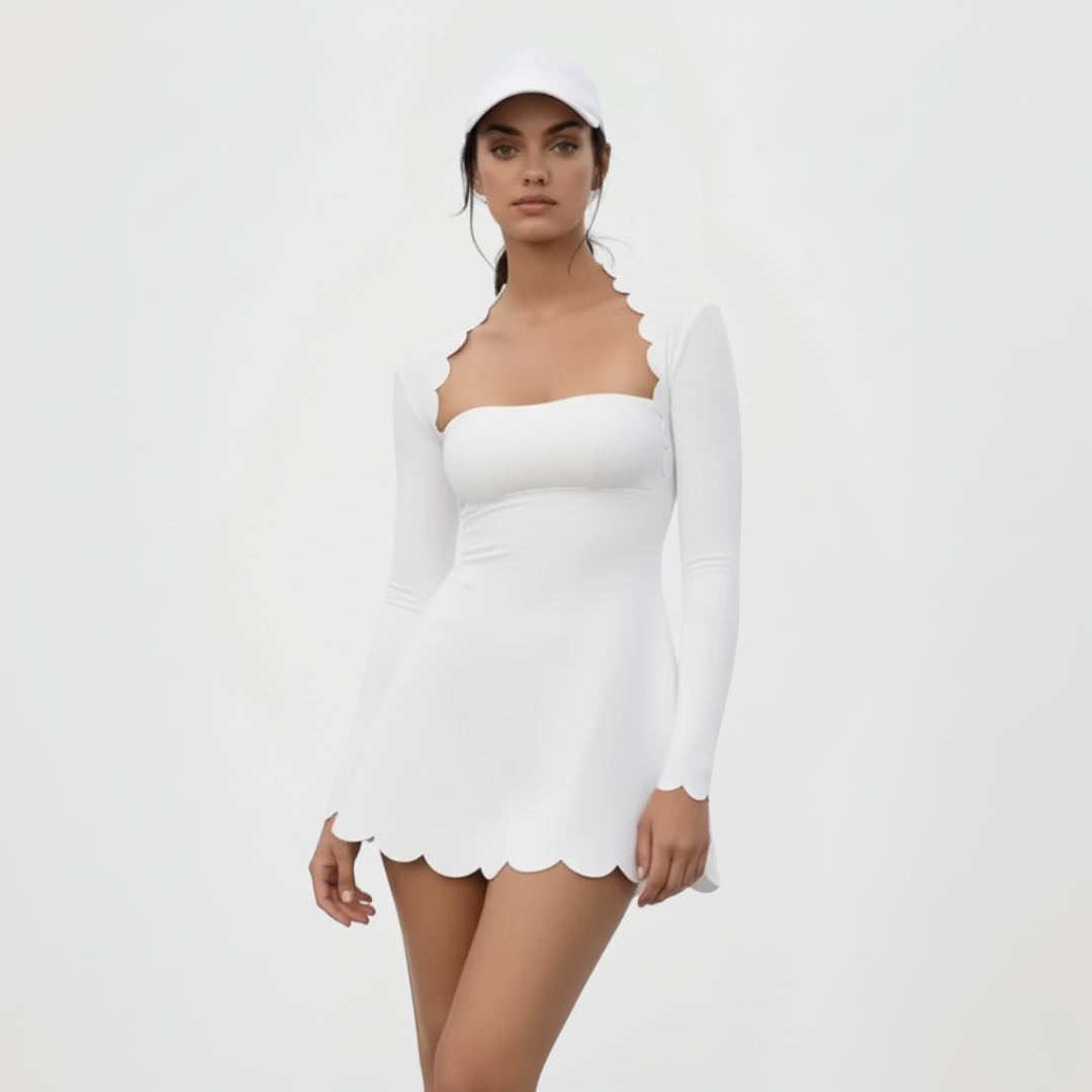 Tennis Kleid für Damen | Langarm, Wellenmuster, Atmungsaktiv