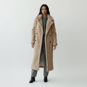 Langer Teddy Mantel für Damen | Mit Knopfverschluss