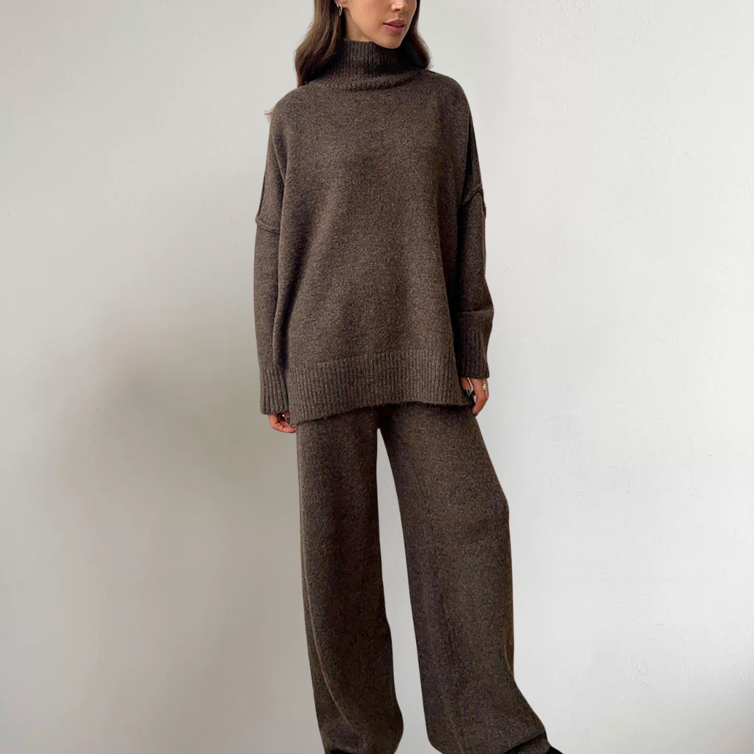 Einfarbiges Strickset für Damen | Rollkragen