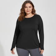 Plus Size Langarmtop mit Rundhals und Rückendruck für Damen
