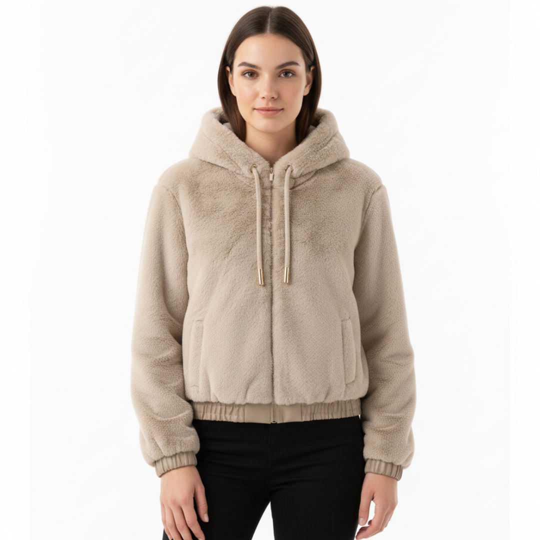 Women's Plush Teddy Jacket | With Hood and Zipper