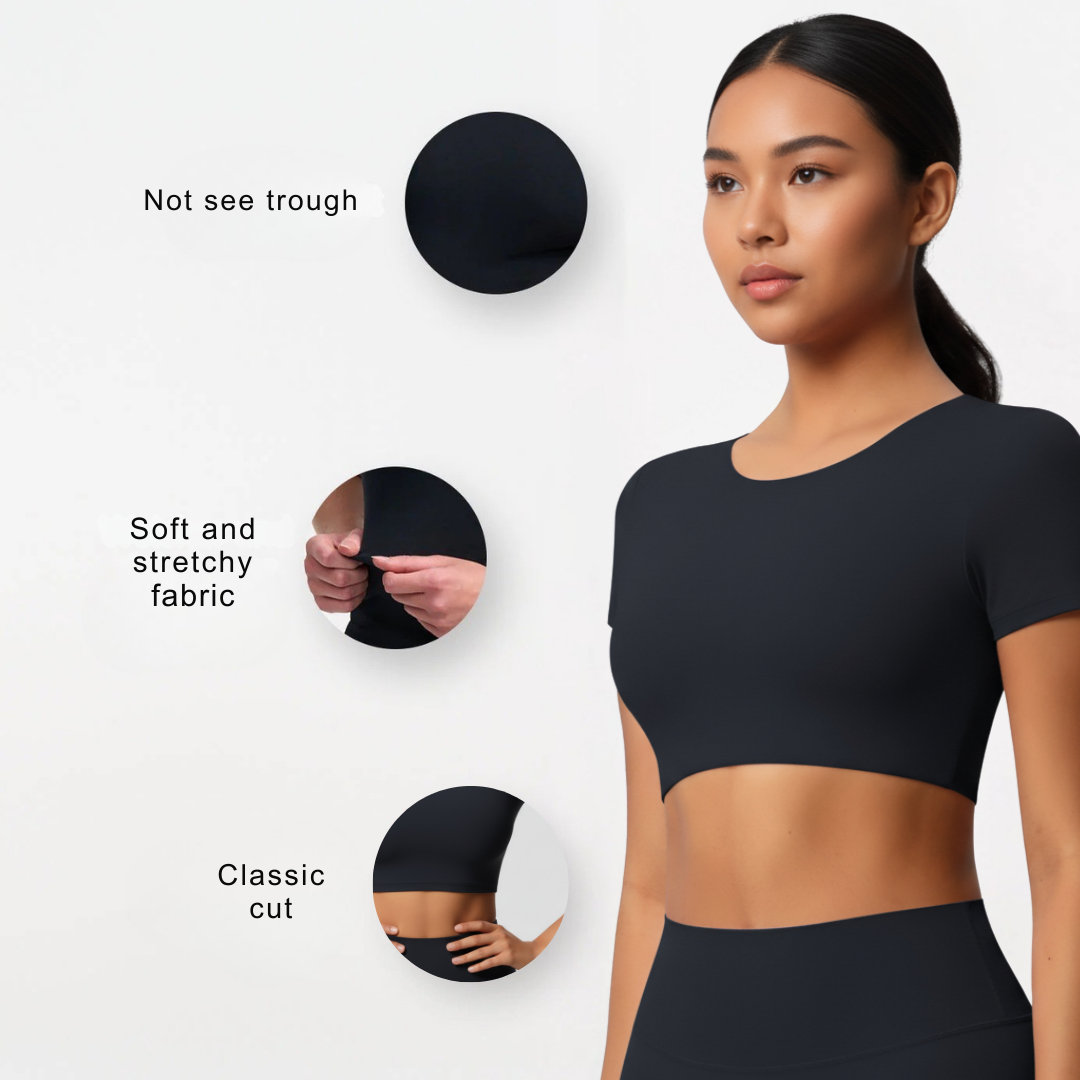 Short-sleeved crop top with integrated bra for women