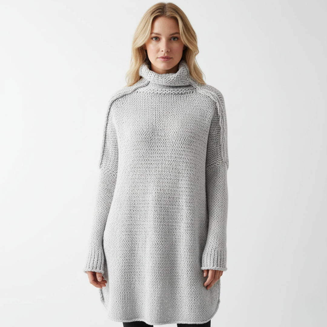 Übergroßer Rollkragen Strickpullover für Damen | Langarm Design