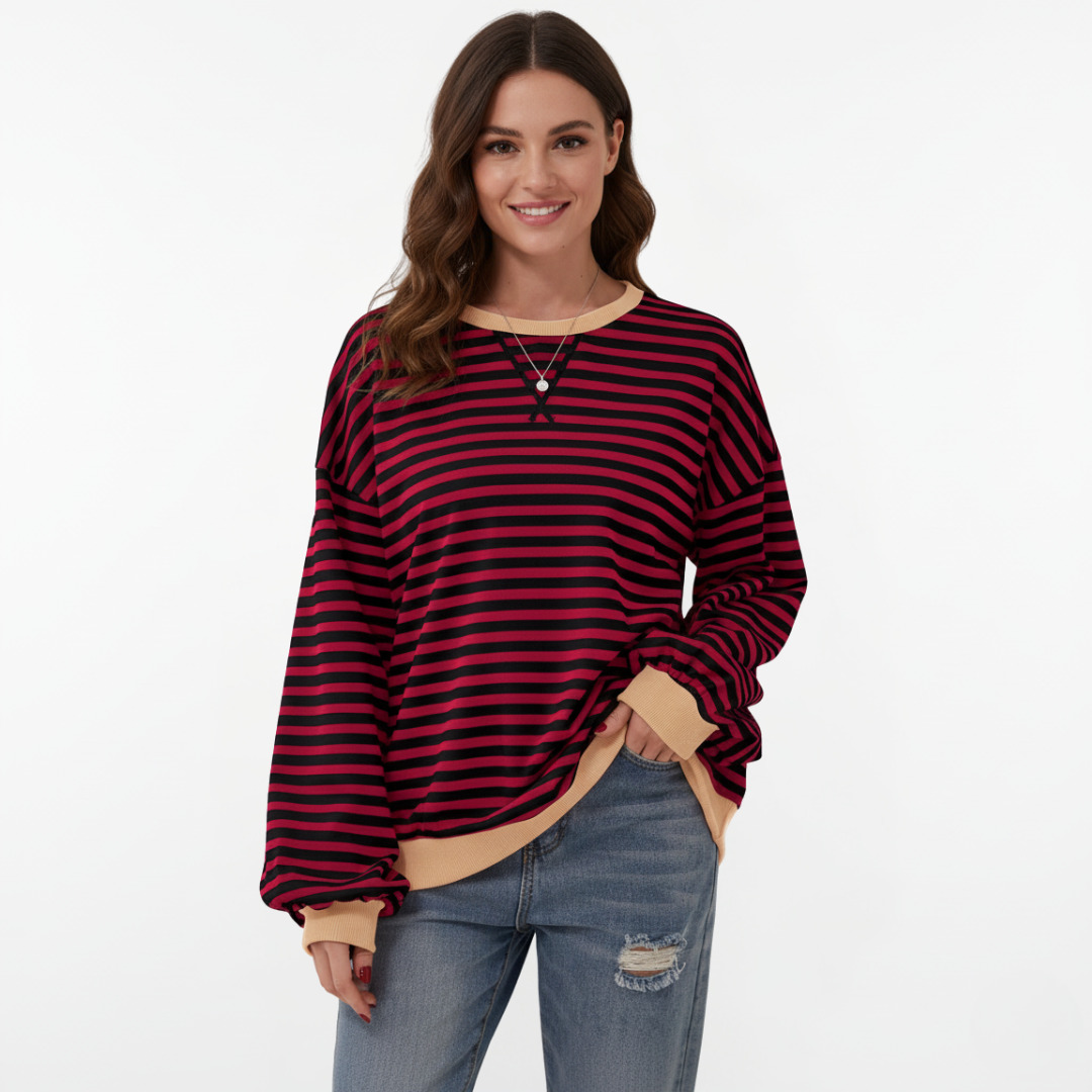 Gestreifter Pullover Damen | Mit Kontrastdetails