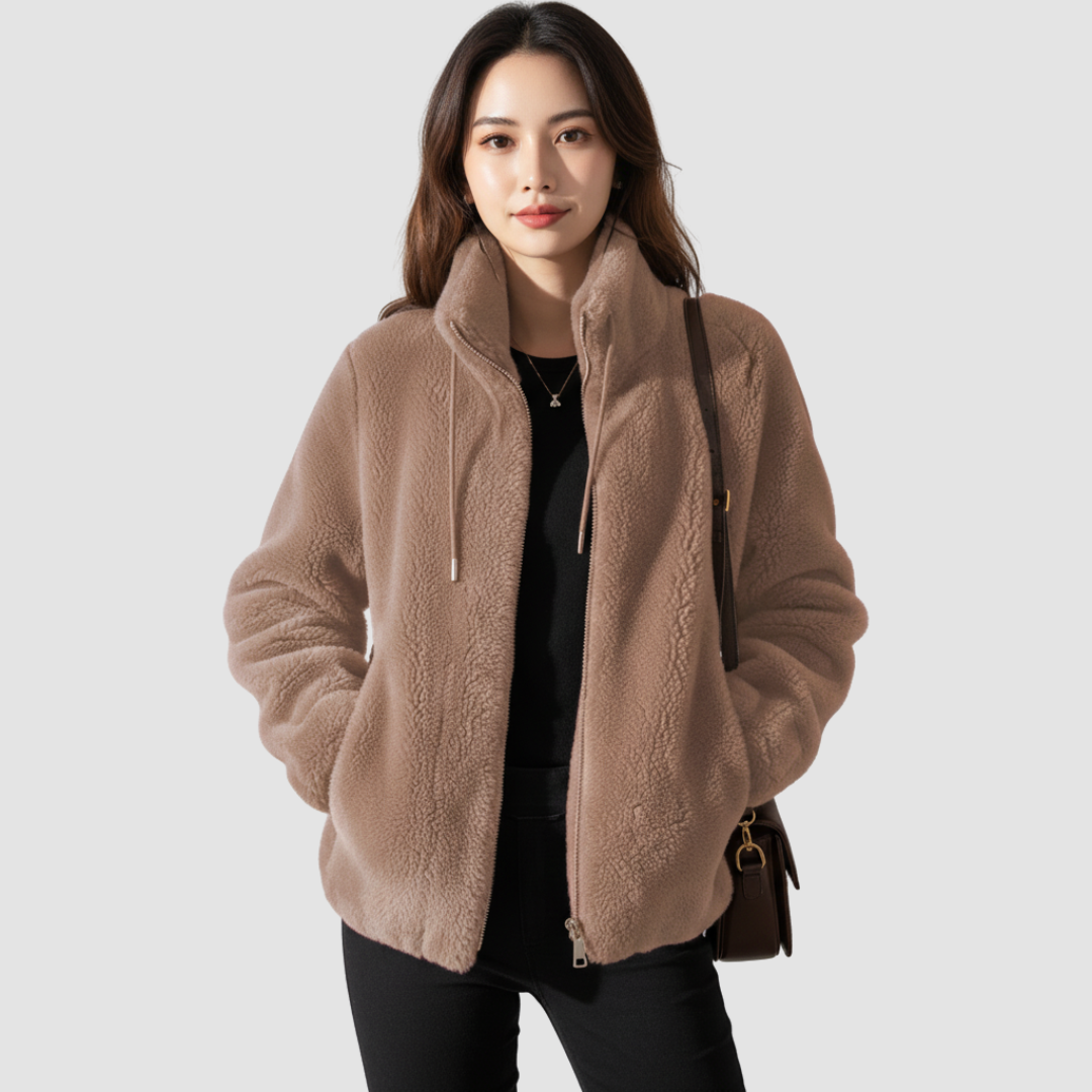 Teddy Jacke Damen | Mit Stehkragen und Reißverschluss