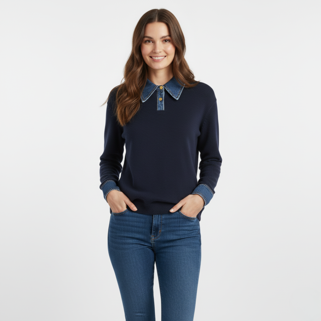 2-in-1-Pullover mit Reverskragen für Damen | Lagenlook