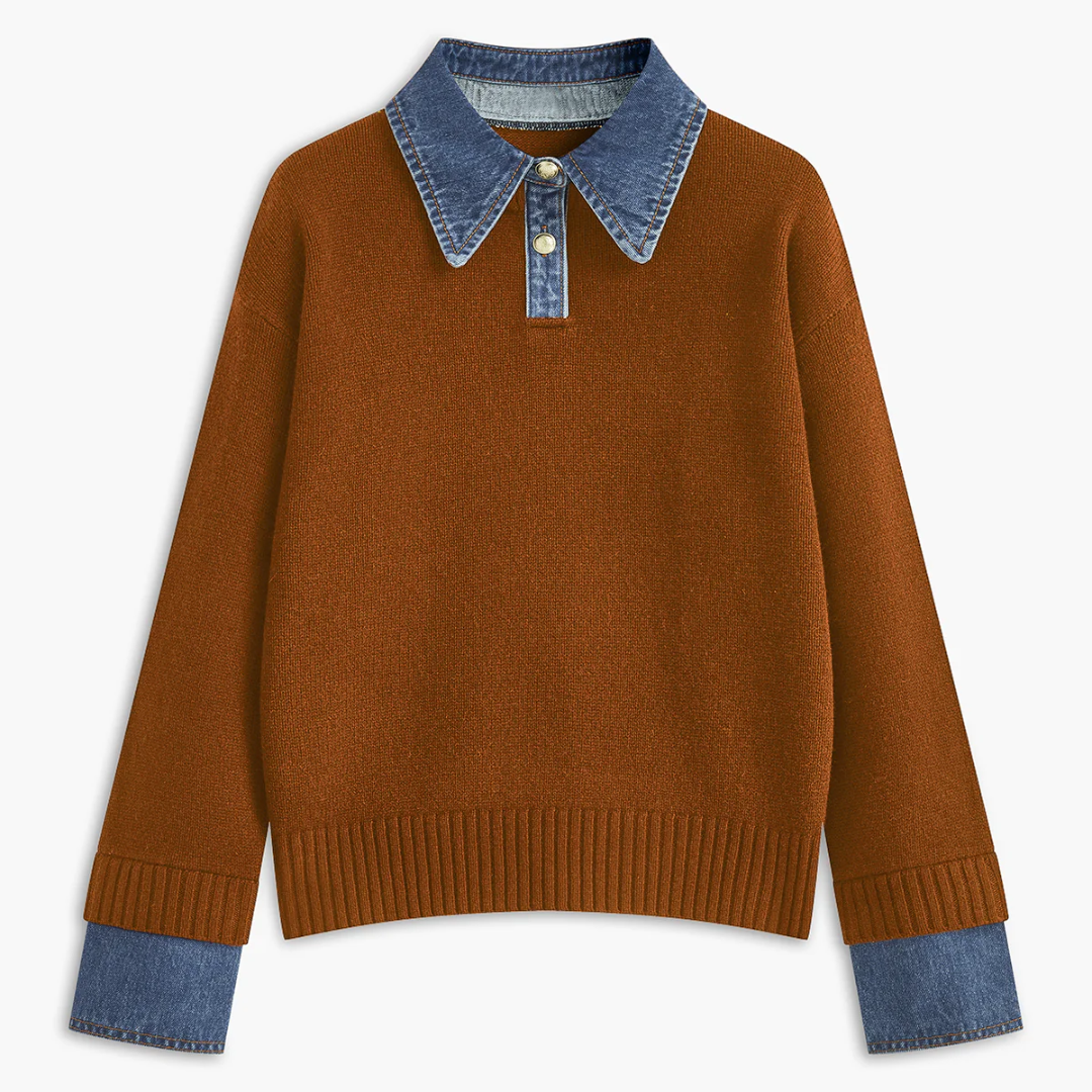 2-in-1-Pullover mit Reverskragen für Damen | Lagenlook