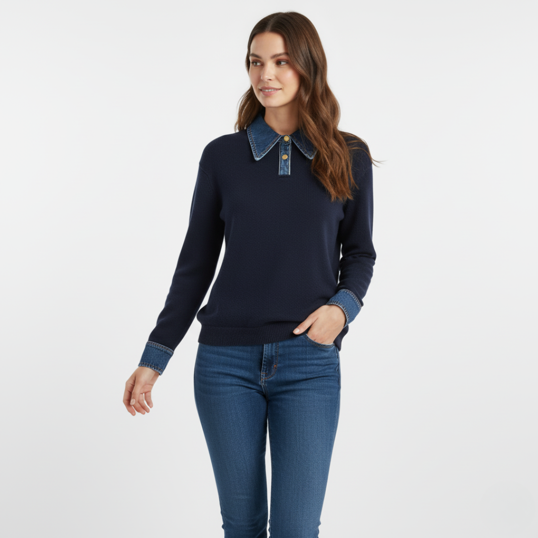 2-in-1-Pullover mit Reverskragen für Damen | Lagenlook