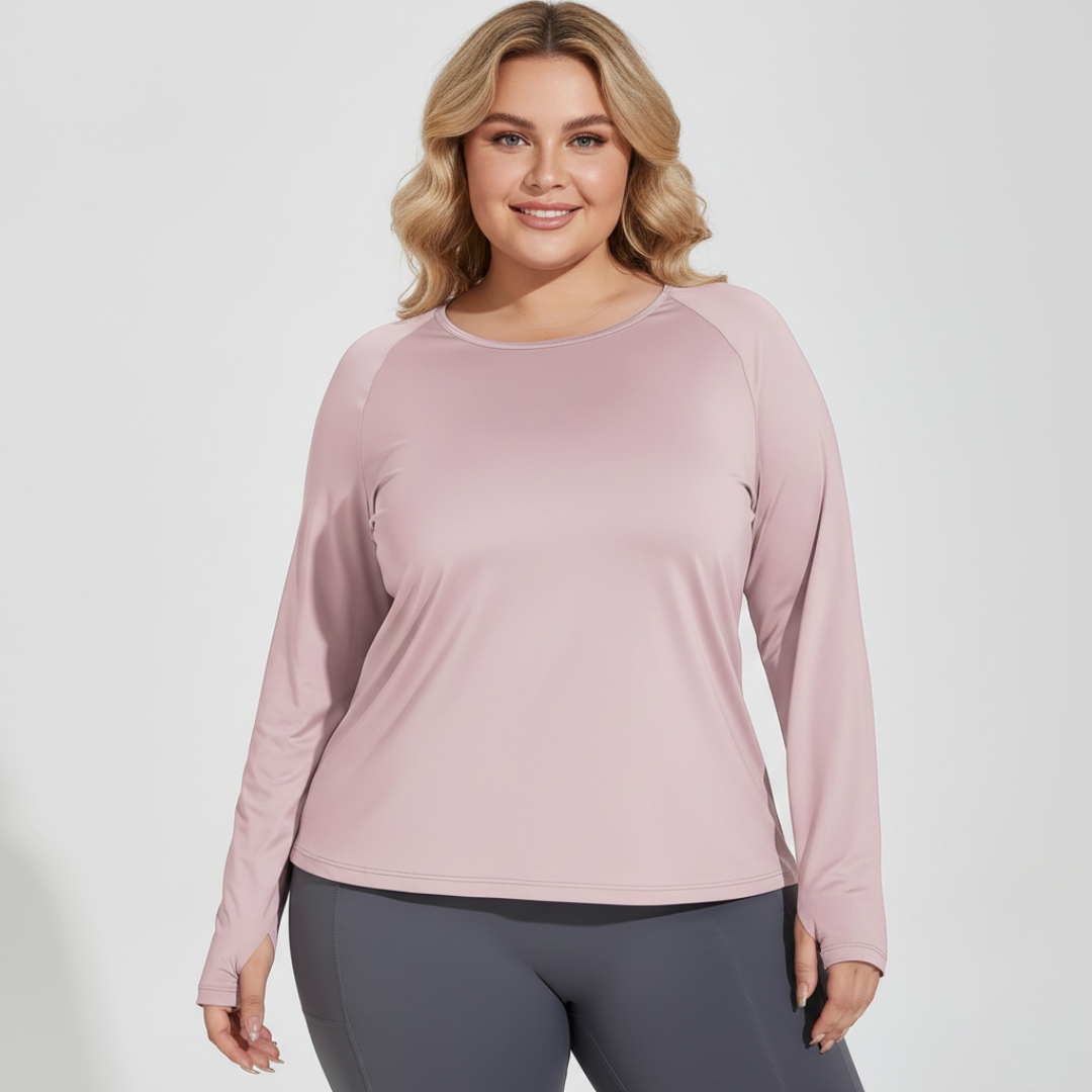 Plus Size Langarmtop mit Rundhals und Rückendruck für Damen