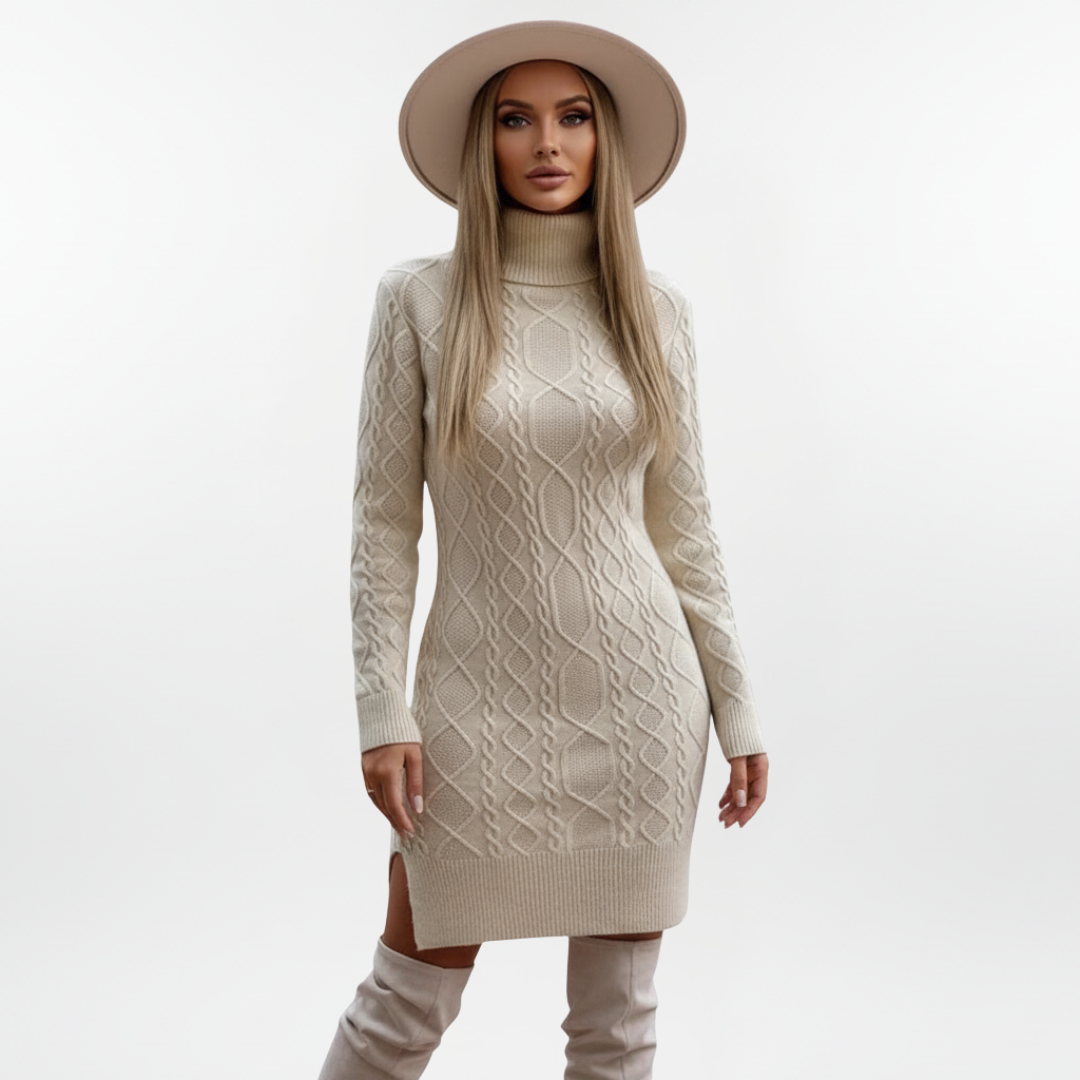 Elegantes Strickkleid für Damen | Mit Langarm und Gürtel