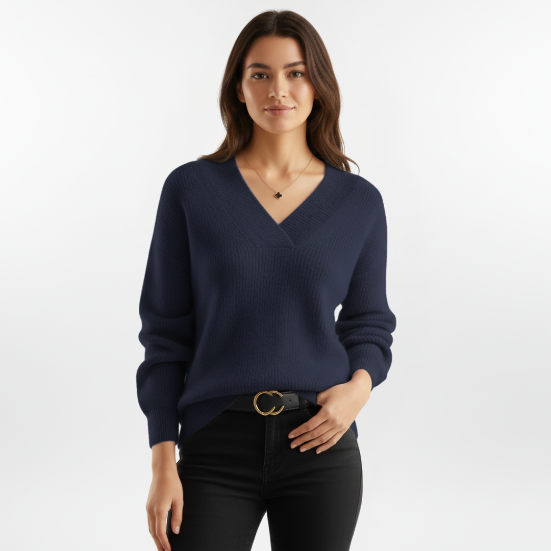 Pullover Damen | Strickpullover mit V-Ausschnitt