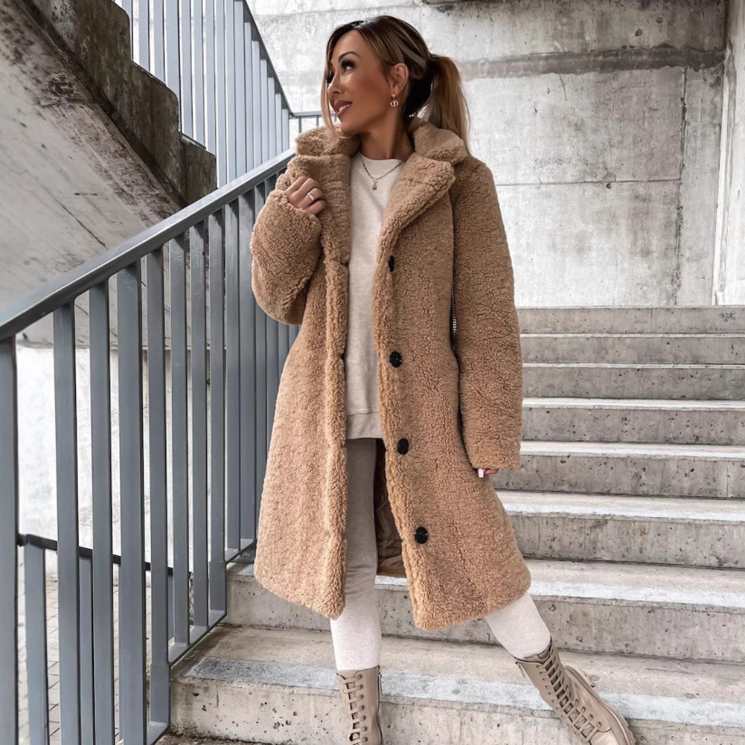 Lange Teddyjacke für Damen | mit Knöpfen