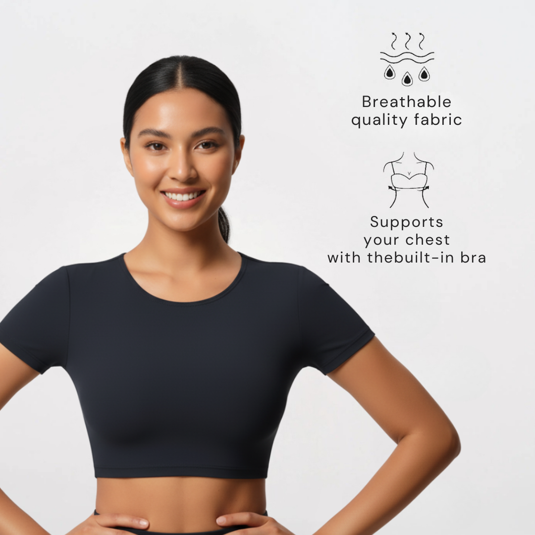 Kurzärmeliges Crop-Top mit integriertem BH für Damen