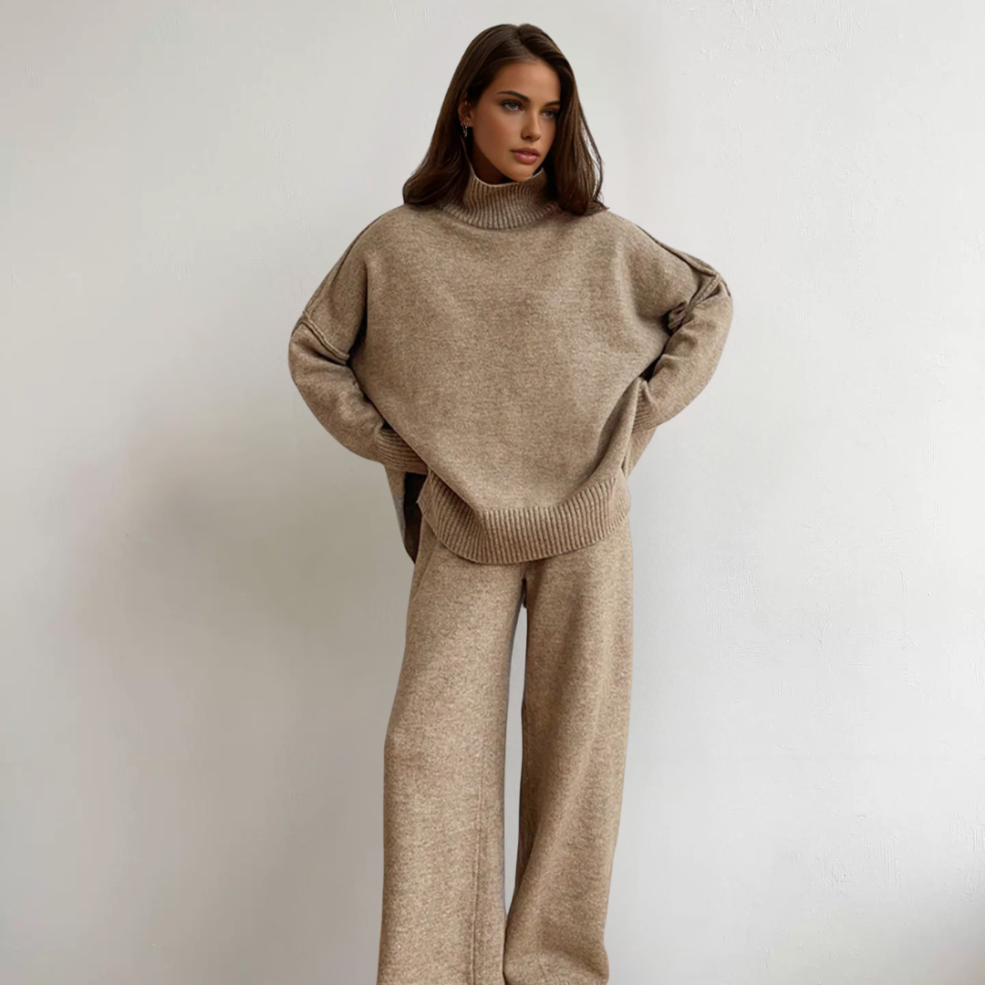 Einfarbiges Strickset für Damen | Rollkragen