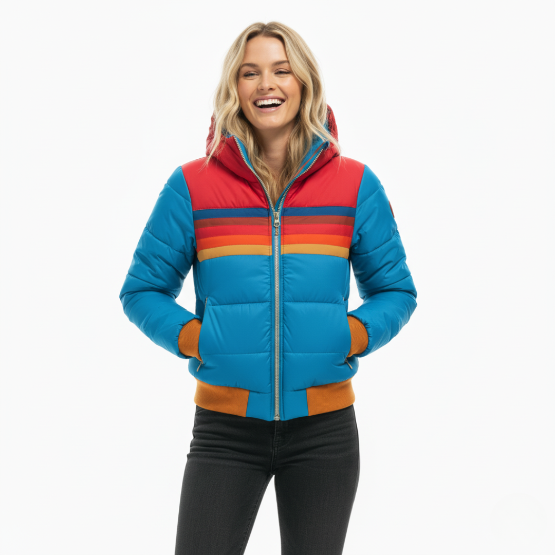 Colorblock Pufferjacke für Damen | Mit durchgehendem Reißverschluss