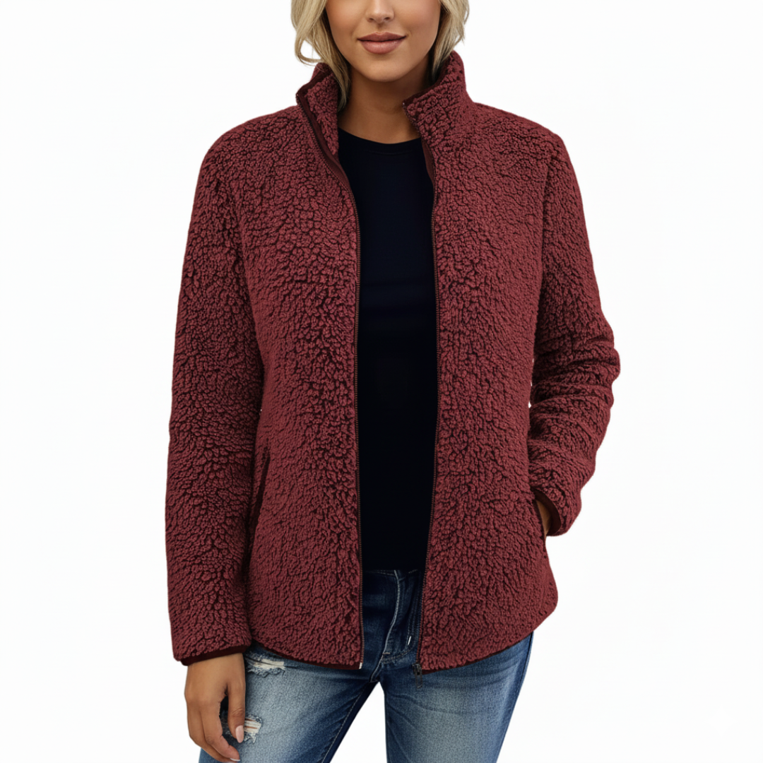 Fleece Teddy Jacke Damen | Klassische Freizeitjacke mit Reißverschluss