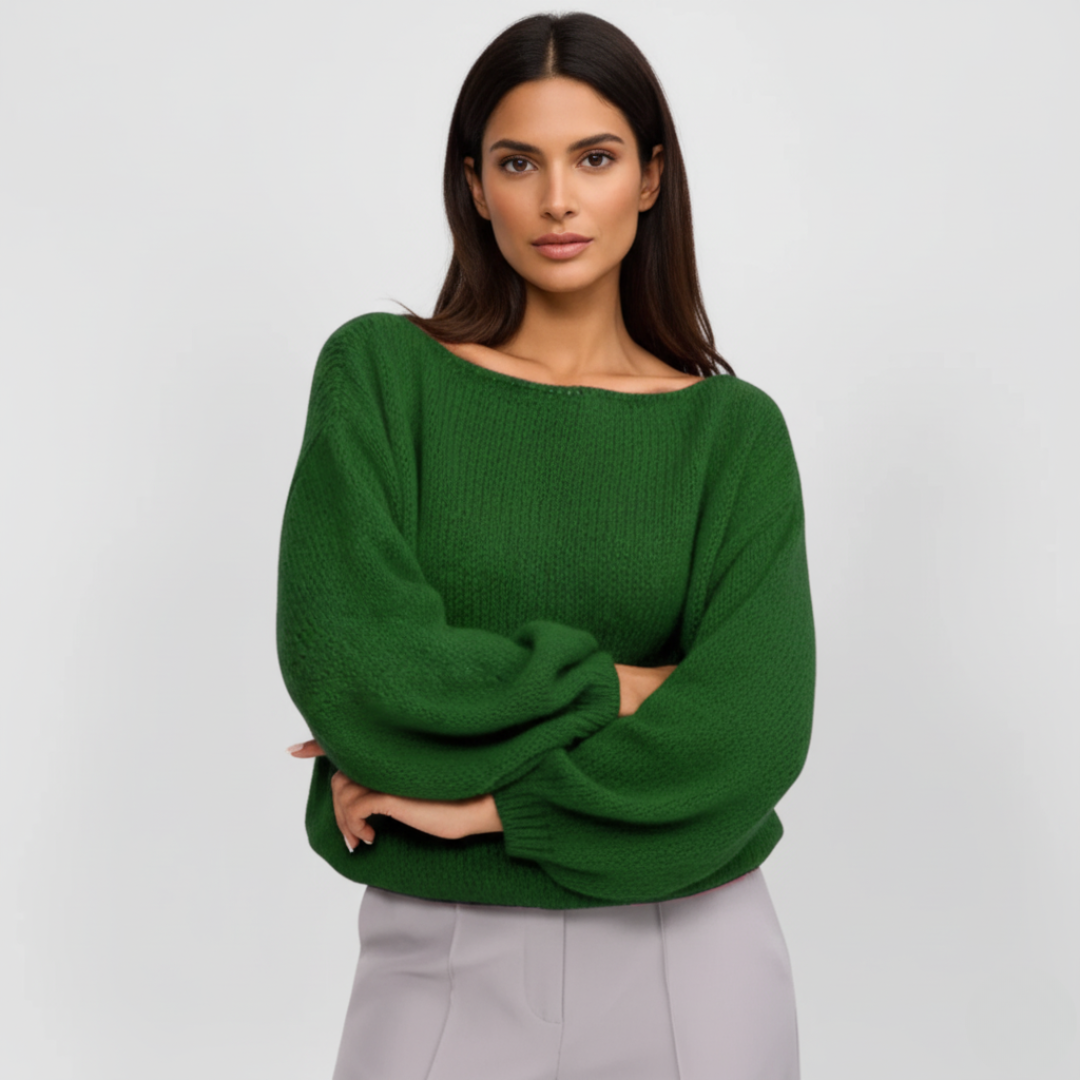 Schulterfreies Pullover für Damen | Gerippter Saum