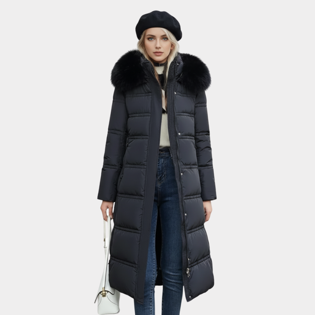 Lange Pufferjacke Damen mit Kapuze