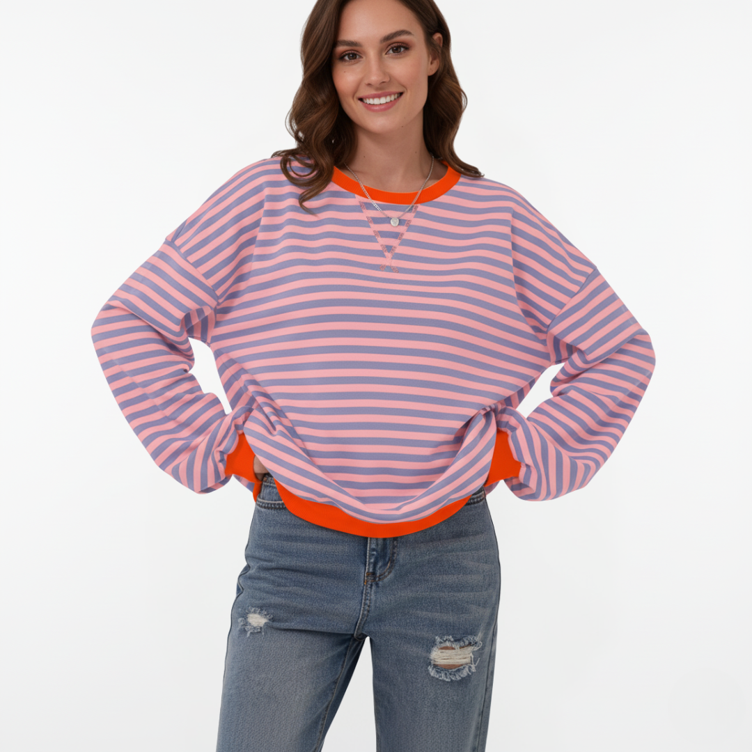 Gestreifter Pullover Damen | Mit Kontrastdetails