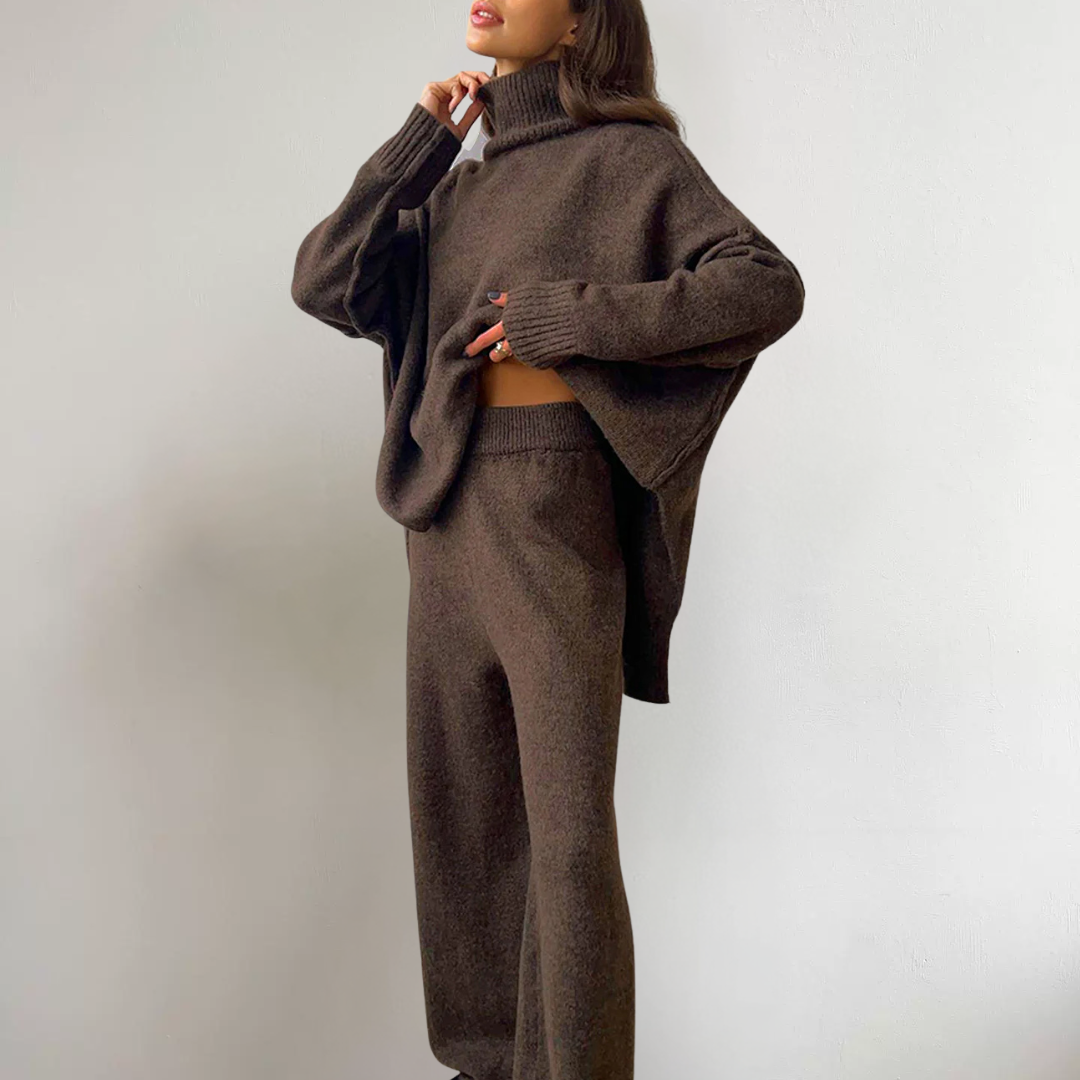 Einfarbiges Strickset für Damen | Rollkragen