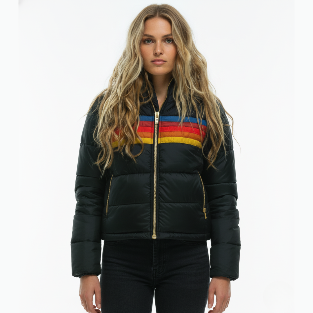Colorblock Pufferjacke für Damen | Mit durchgehendem Reißverschluss