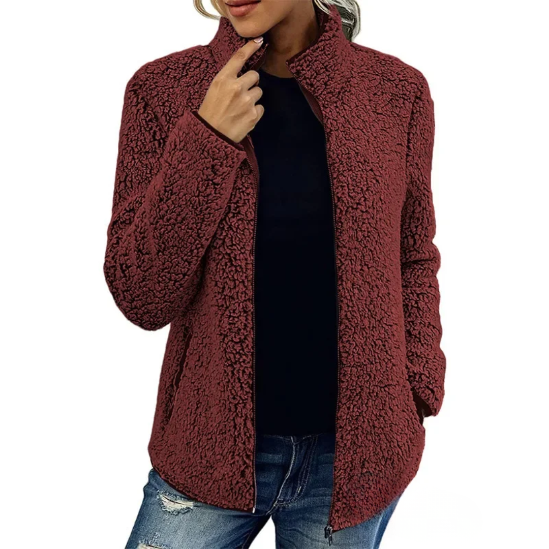 Fleece Teddy Jacke Damen | Klassische Freizeitjacke mit Reißverschluss