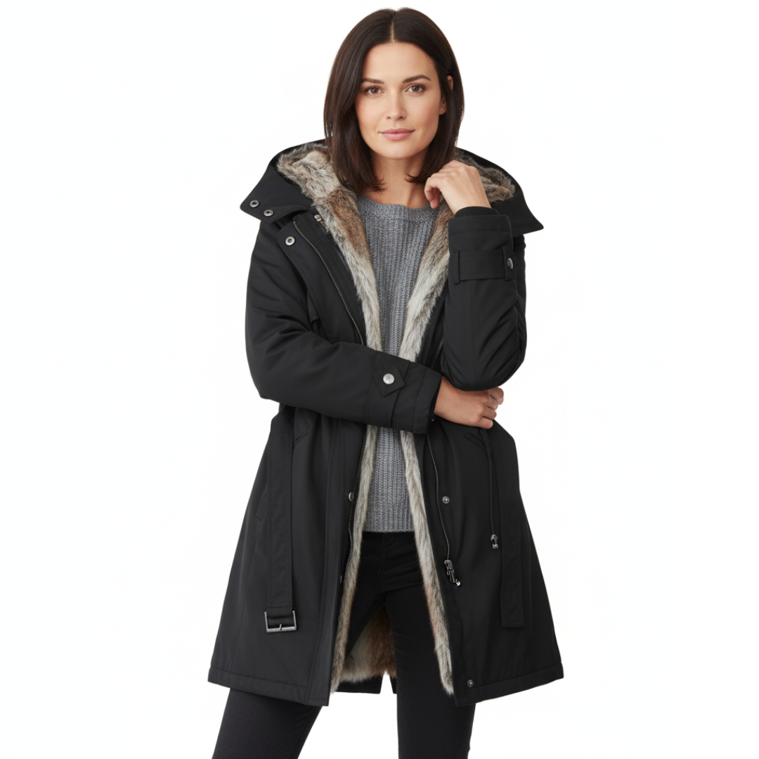 Damen Winterparka mit Kapuze und Gürtel | Winteroberbekleidung