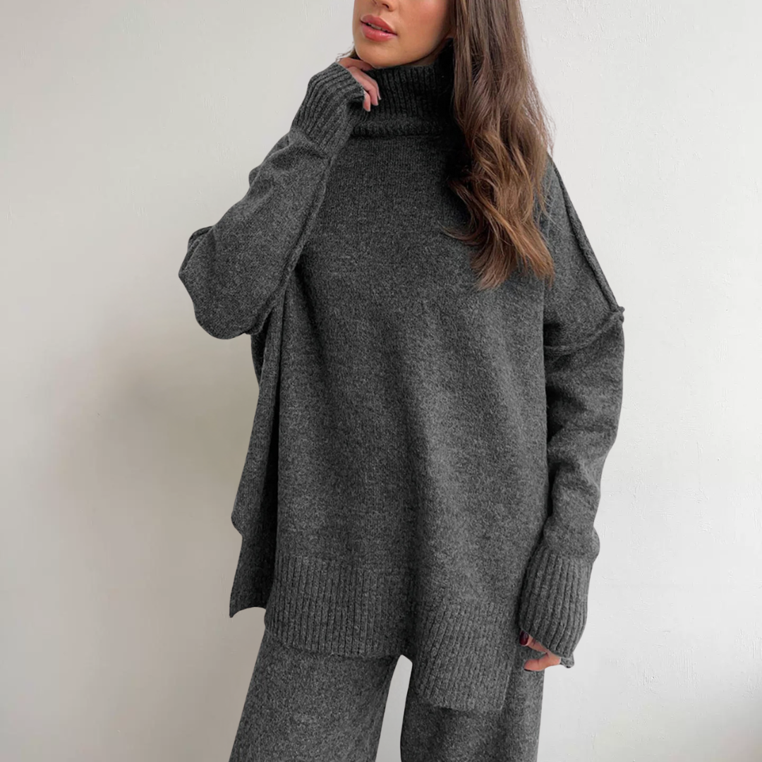 Einfarbiges Strickset für Damen | Rollkragen