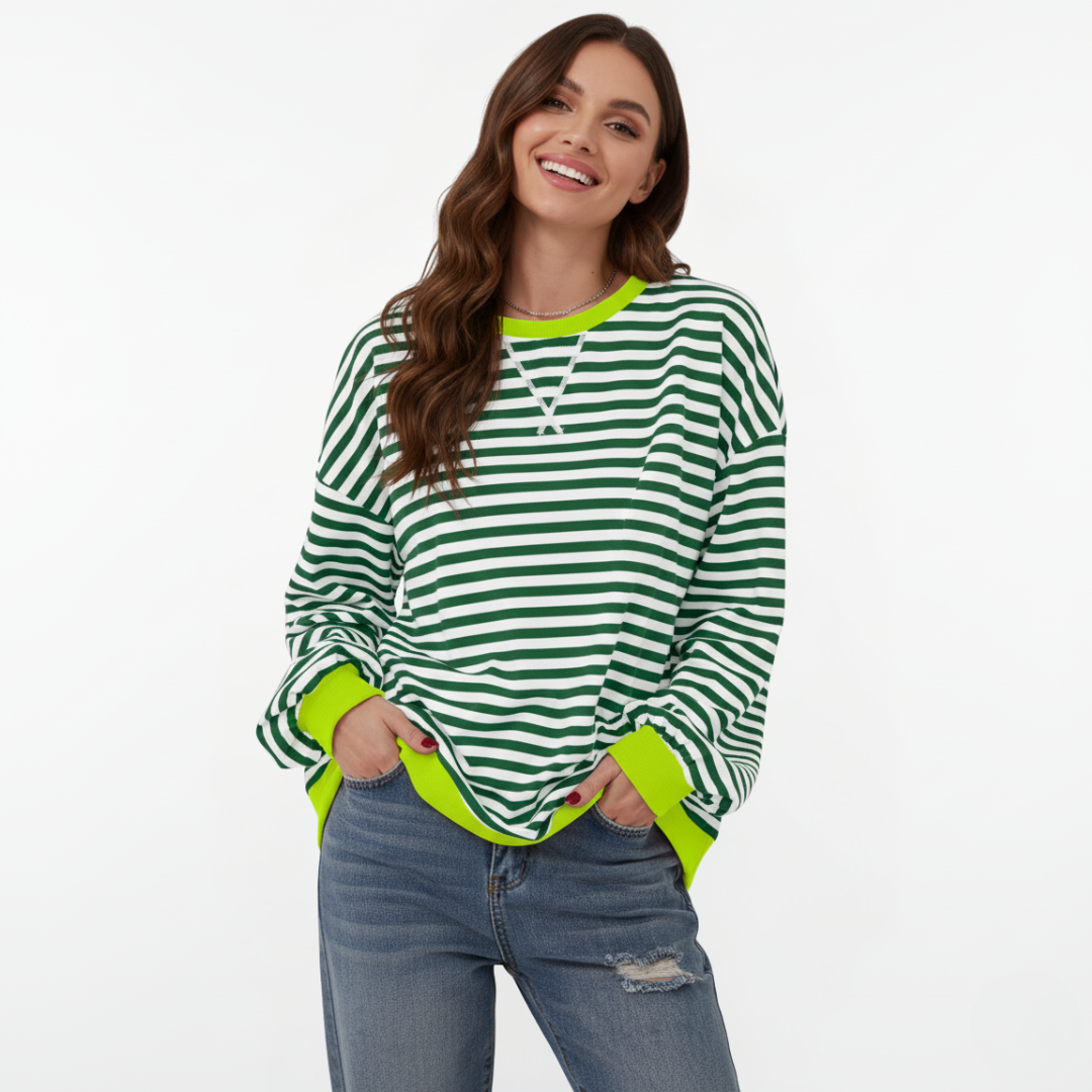 Gestreifter Pullover Damen | Mit Kontrastdetails