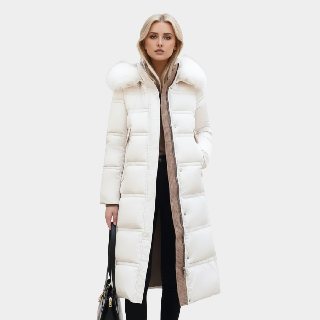 Lange Pufferjacke Damen mit Kapuze