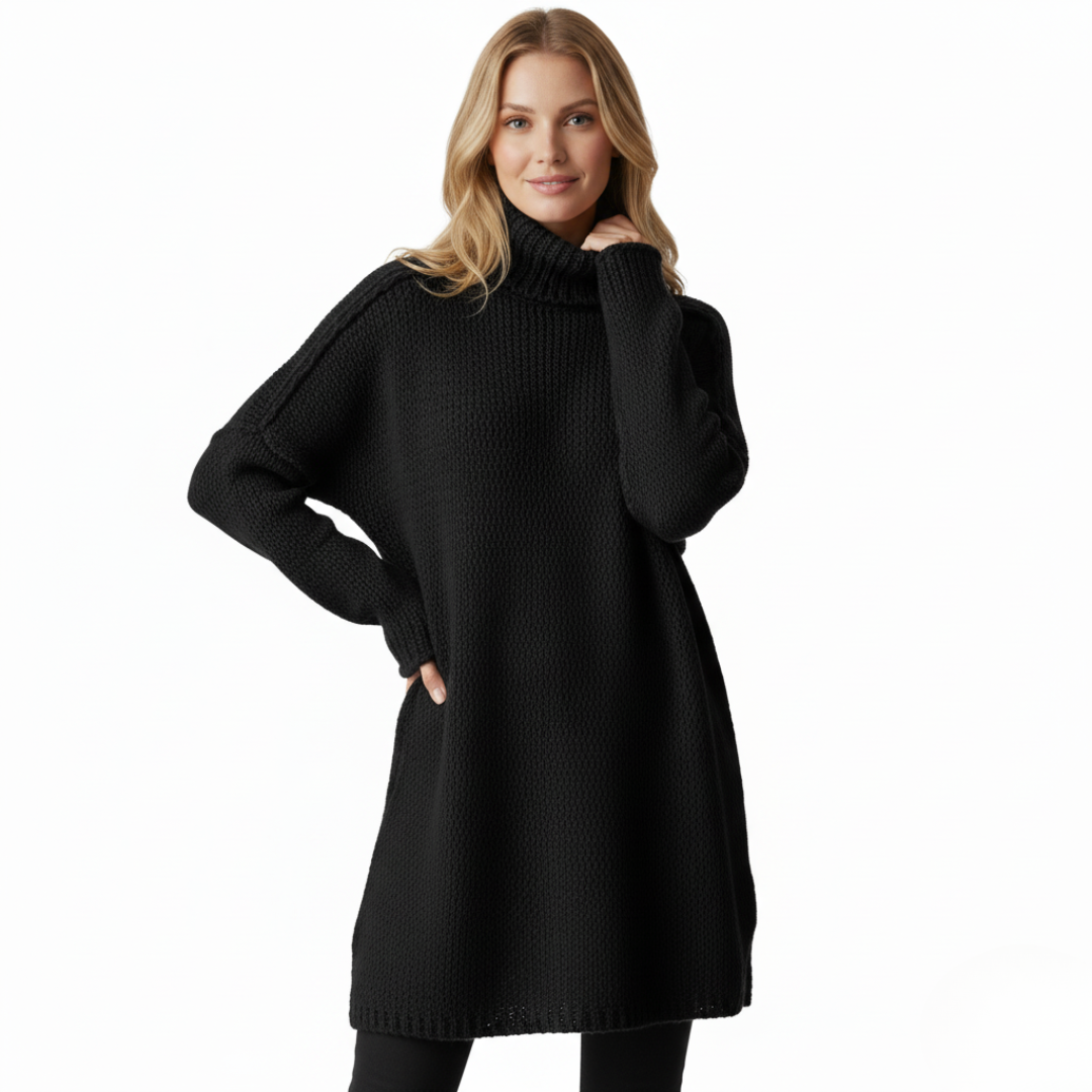 Übergroßer Rollkragen Strickpullover für Damen | Langarm Design