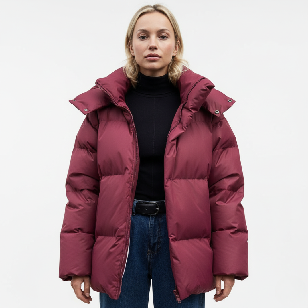 Winter Pufferjacke Damen mit Kapuze | Stehkragen