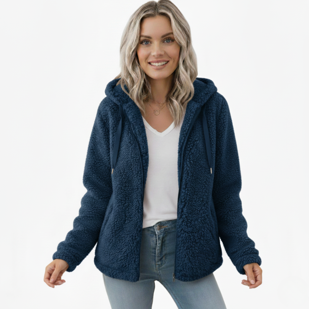 Reißverschlusstaschen Teddy Jacke für Damen | Flauschige Winterjacke