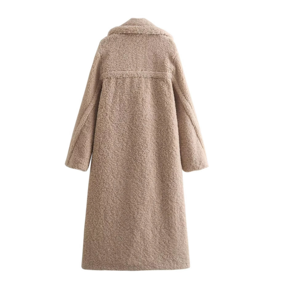Langer Teddy Mantel für Damen | Mit Knopfverschluss