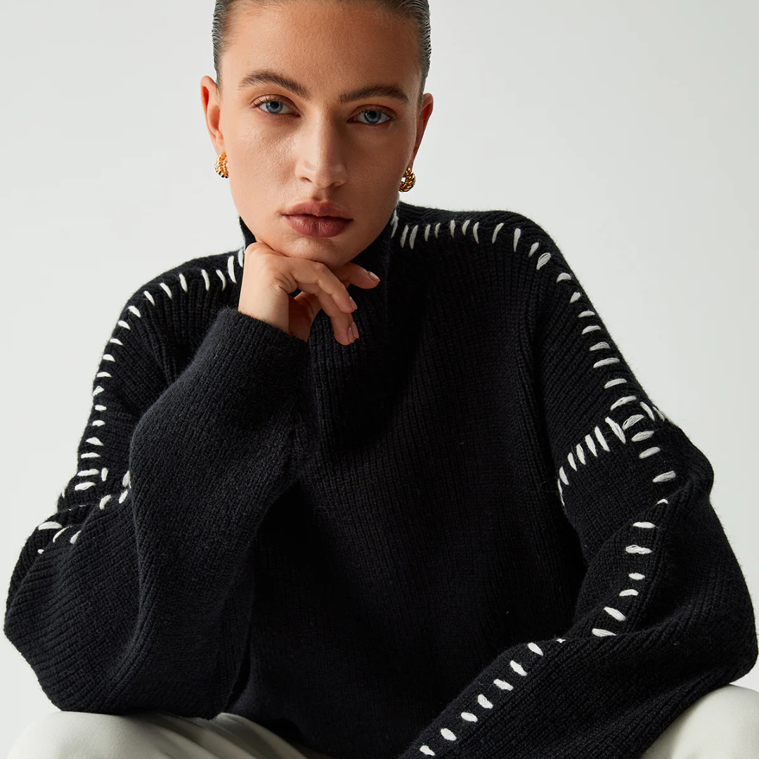 Übergroßer Rollkragenpullover für Damen | Gerippter Strick