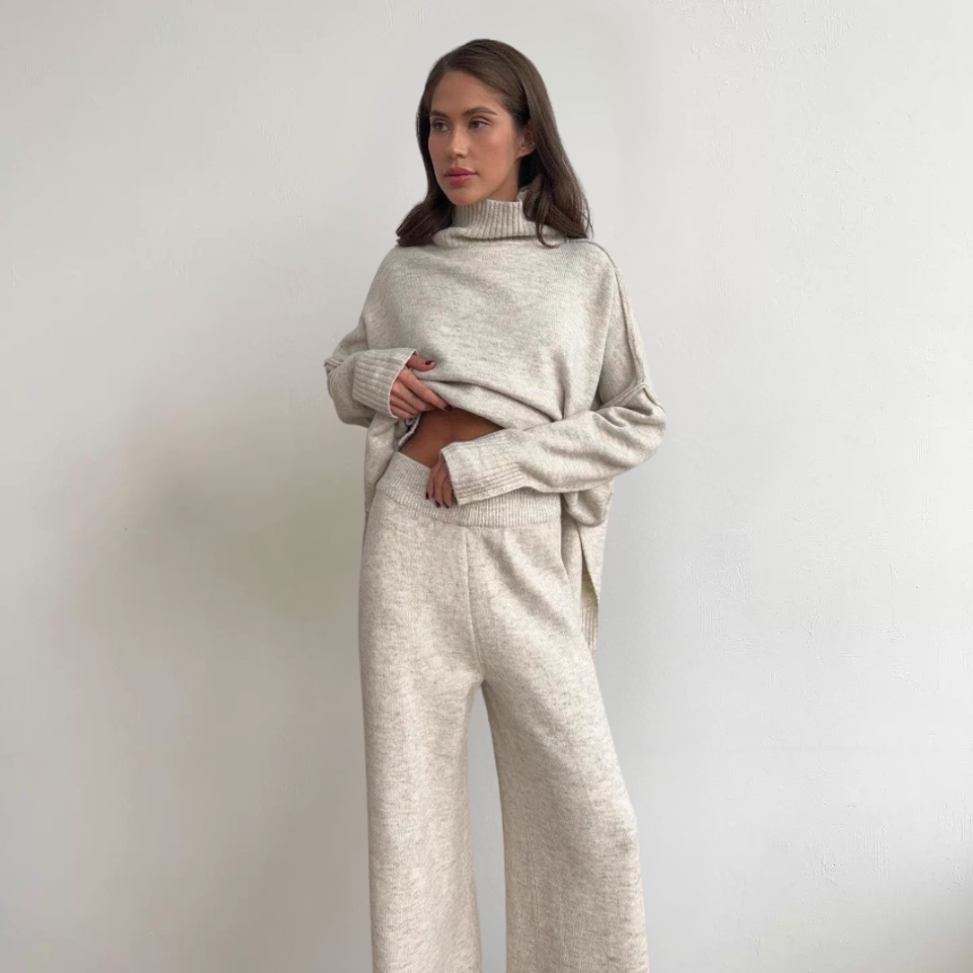 Einfarbiges Strickset für Damen | Rollkragen