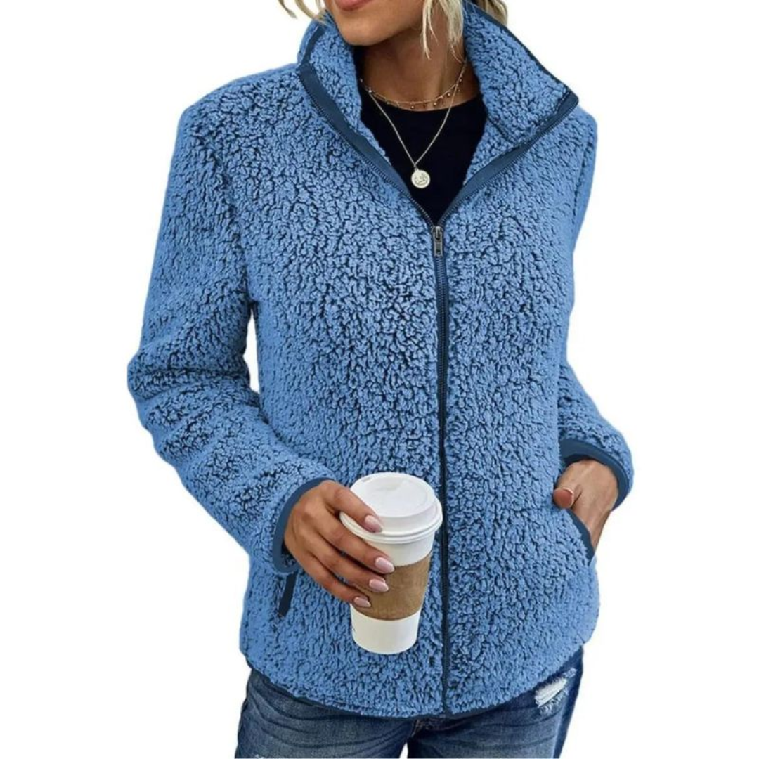Fleece Teddy Jacke Damen | Klassische Freizeitjacke mit Reißverschluss