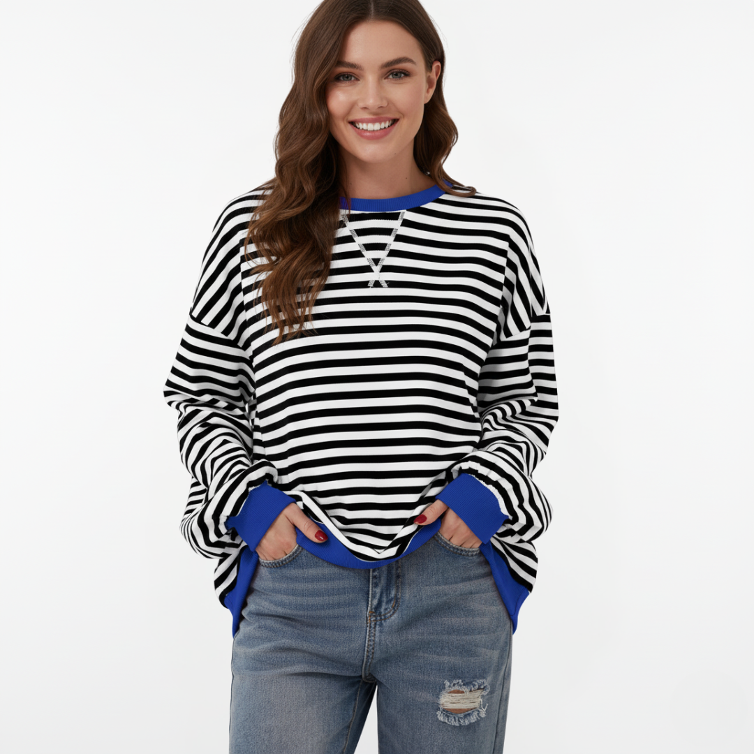 Gestreifter Pullover Damen | Mit Kontrastdetails