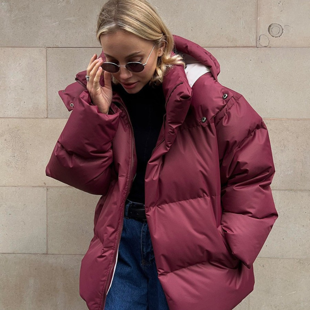 Winter Pufferjacke Damen mit Kapuze | Stehkragen