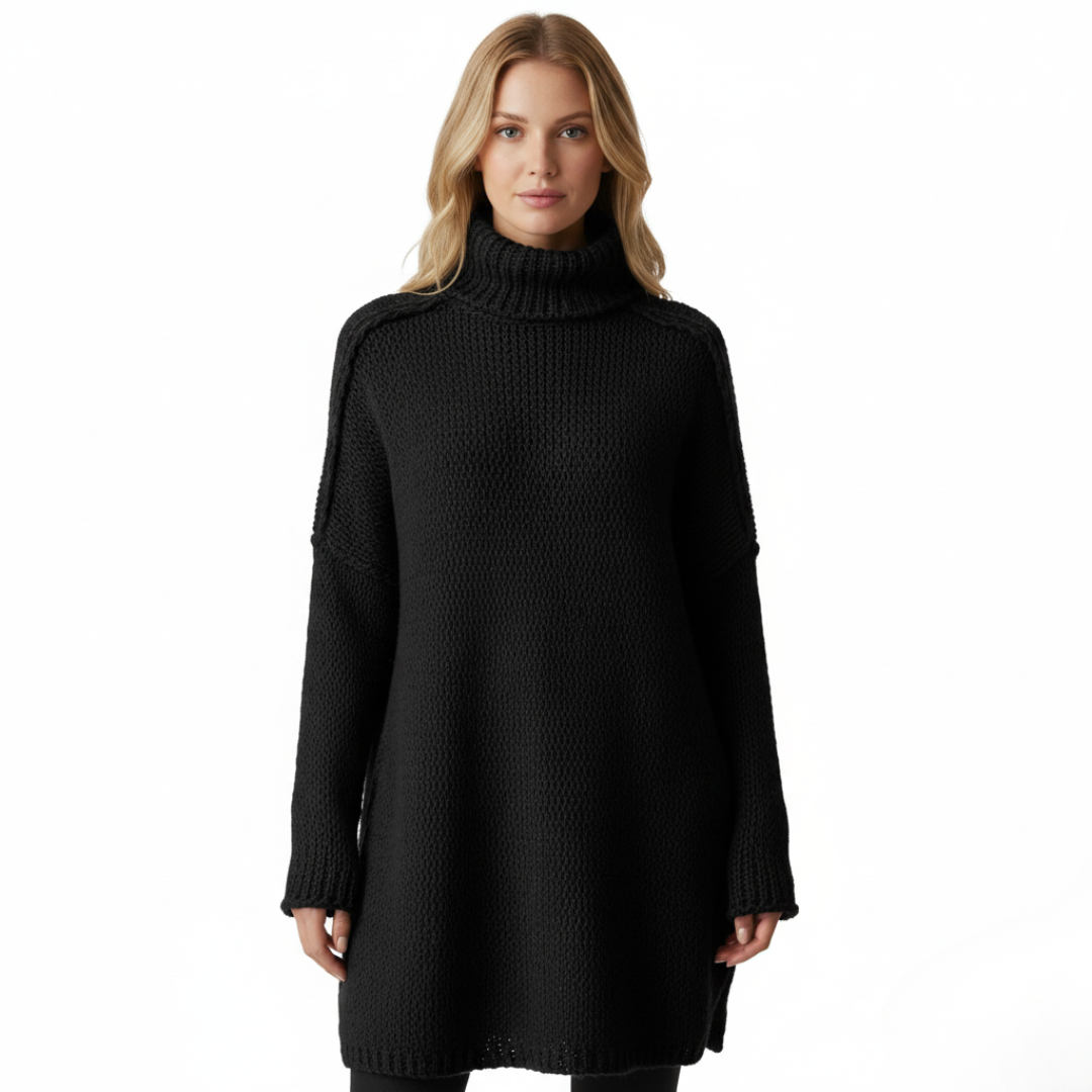 Übergroßer Rollkragen Strickpullover für Damen | Langarm Design