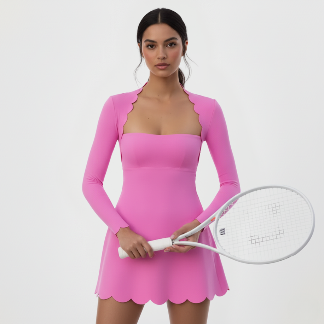 Tennis Kleid für Damen | Langarm, Wellenmuster, Atmungsaktiv